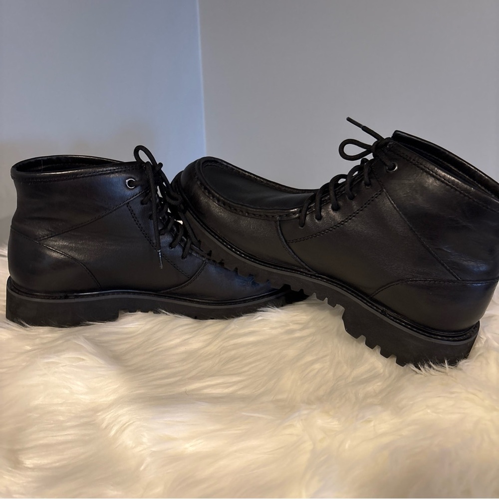 INC International Concepts Black Leather Lace-Up Ankle Boots